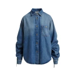 Blue oversized denim shirt with sleeve drawstrings