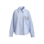 Blue oversized striped embellished cotton shirt