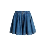 Blue pleated denim shorts in organic cotton