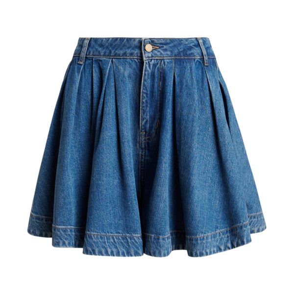 Blue pleated denim shorts in organic cotton