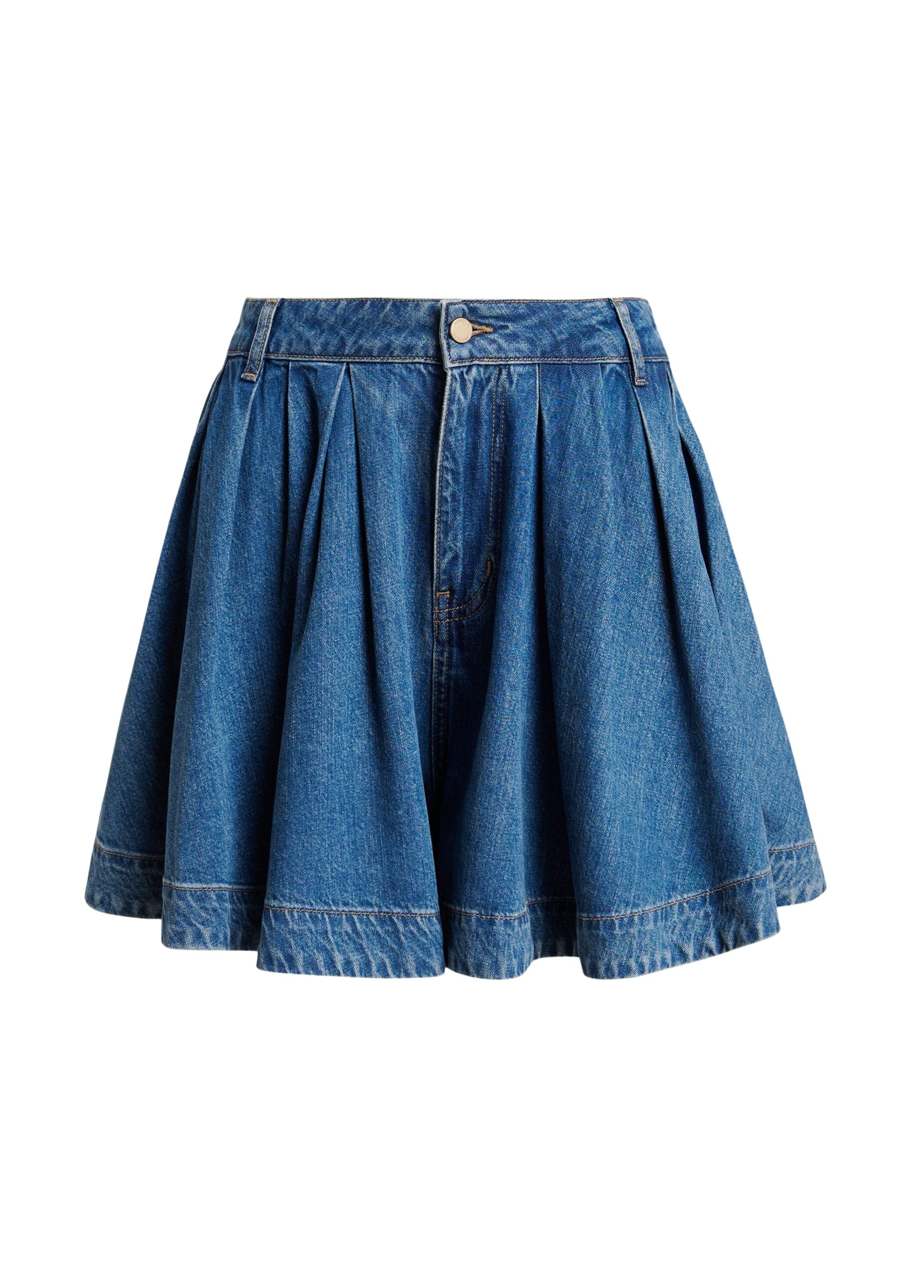 Blue pleated denim shorts in organic cotton