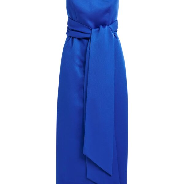 Blue strapless midi dress with wrap-belt