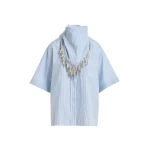 Blue striped cotton shirt with embroidered detail and separate scarf