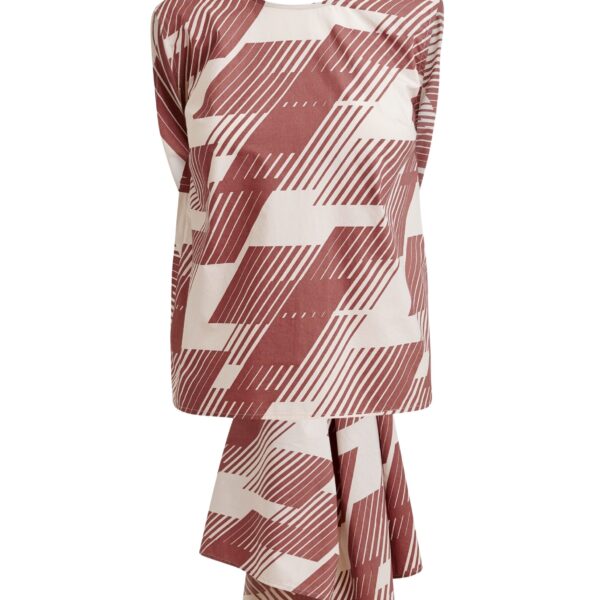 Brown and off-white cotton wrap tie top with low back