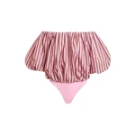 Brown and pink gathered bodysuit with puffed sleeves