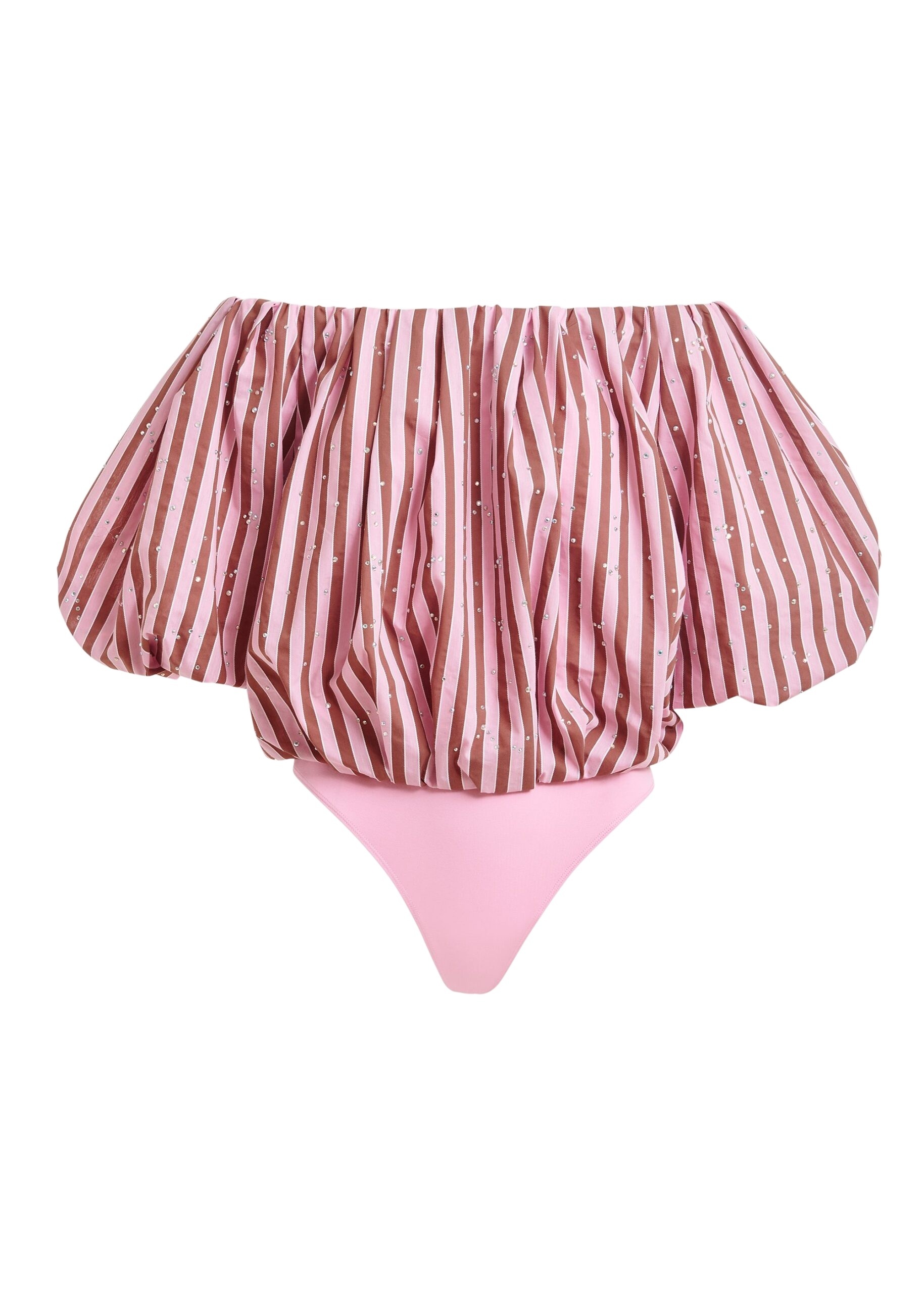 Brown and pink gathered bodysuit with puffed sleeves