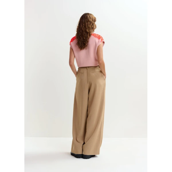 Essentiel Antwerp Brown and red checked wide-leg pants, view 5