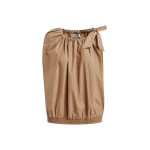 Brown asymmetric top with neck-tie ribbon