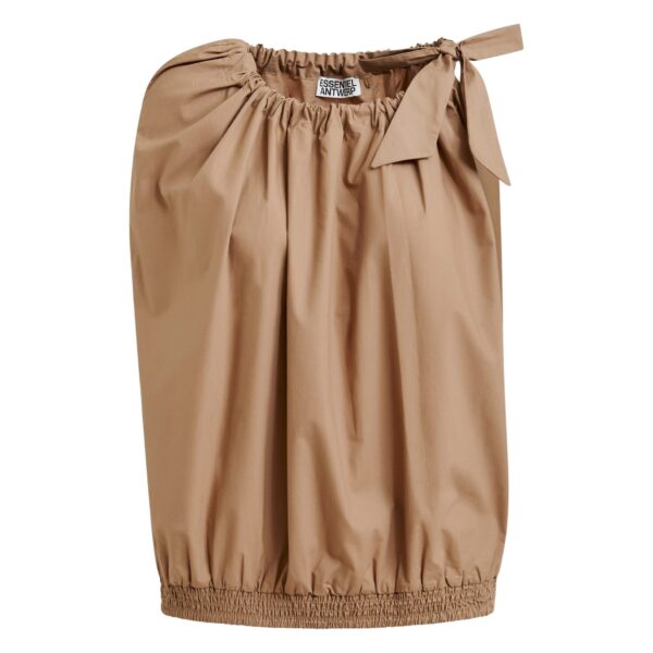 Brown asymmetric top with neck-tie ribbon