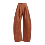 Brown barrel-leg pants with pleated waist