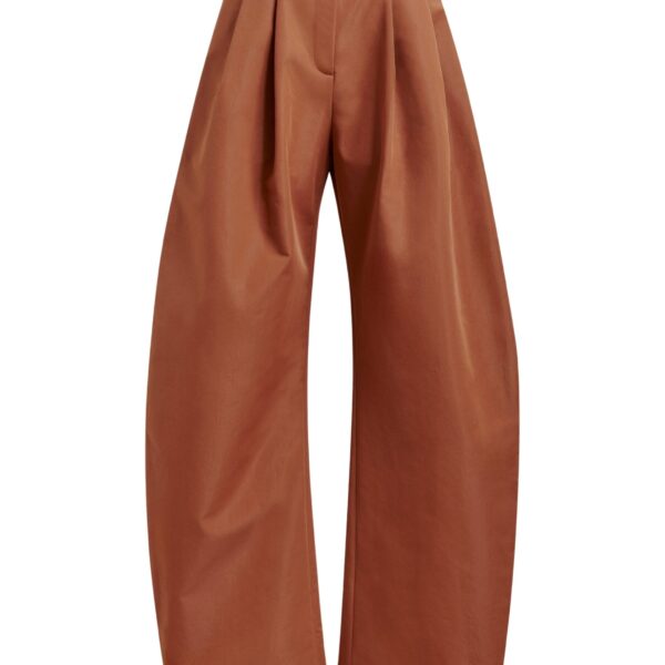 Brown barrel-leg pants with pleated waist
