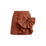 Brown cotton-blend mini skirt with appliquéd bow
