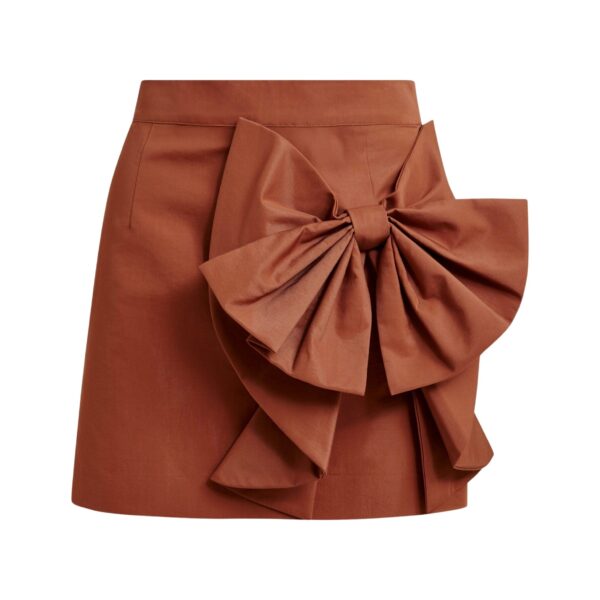 Brown cotton-blend mini skirt with appliquéd bow