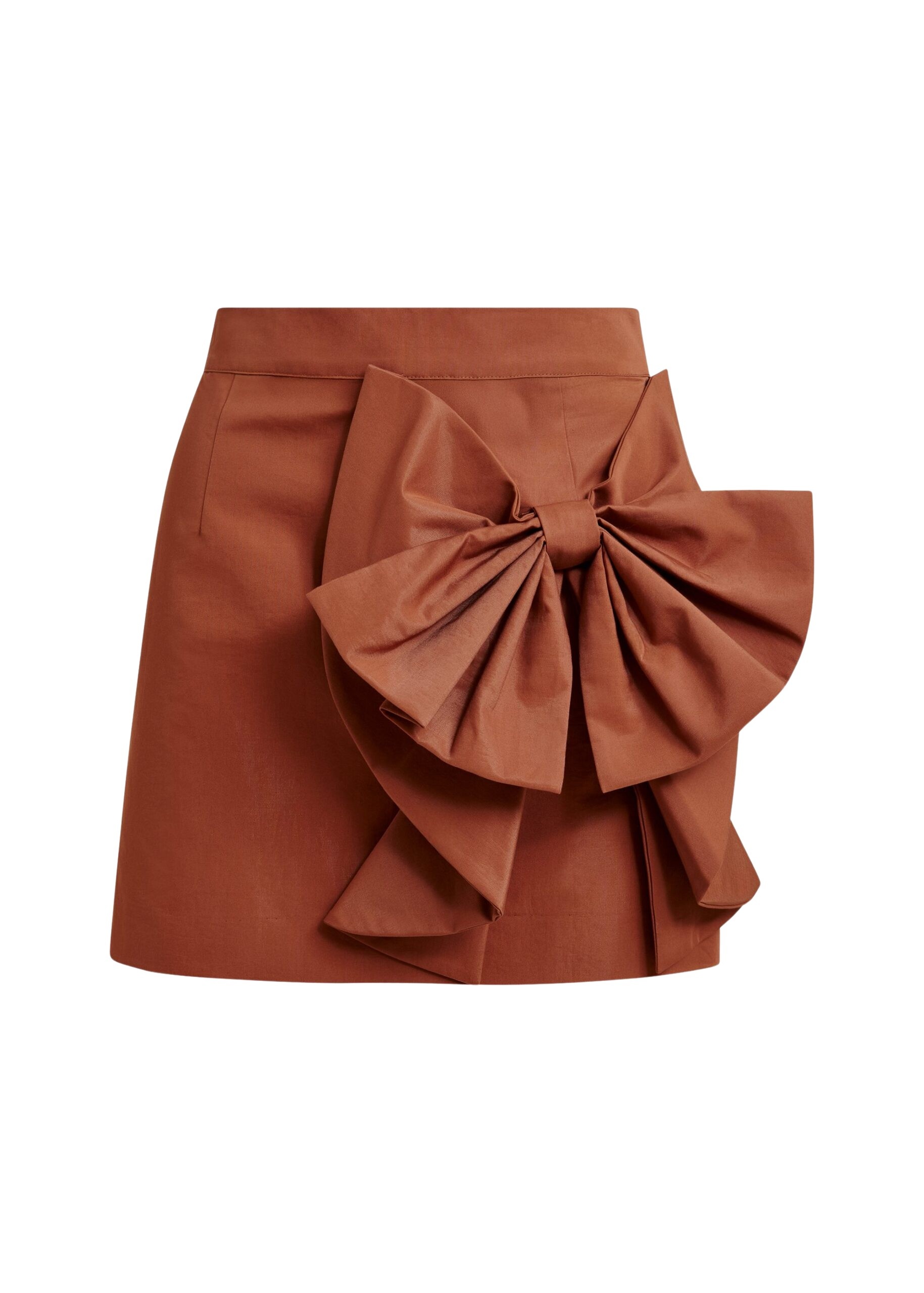 Brown cotton-blend mini skirt with appliquéd bow
