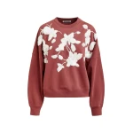 Brown cotton sweatshirt with off-white floral sequin and bead-embellished embroidery