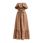 Brown strapless cotton maxi dress with ruffles