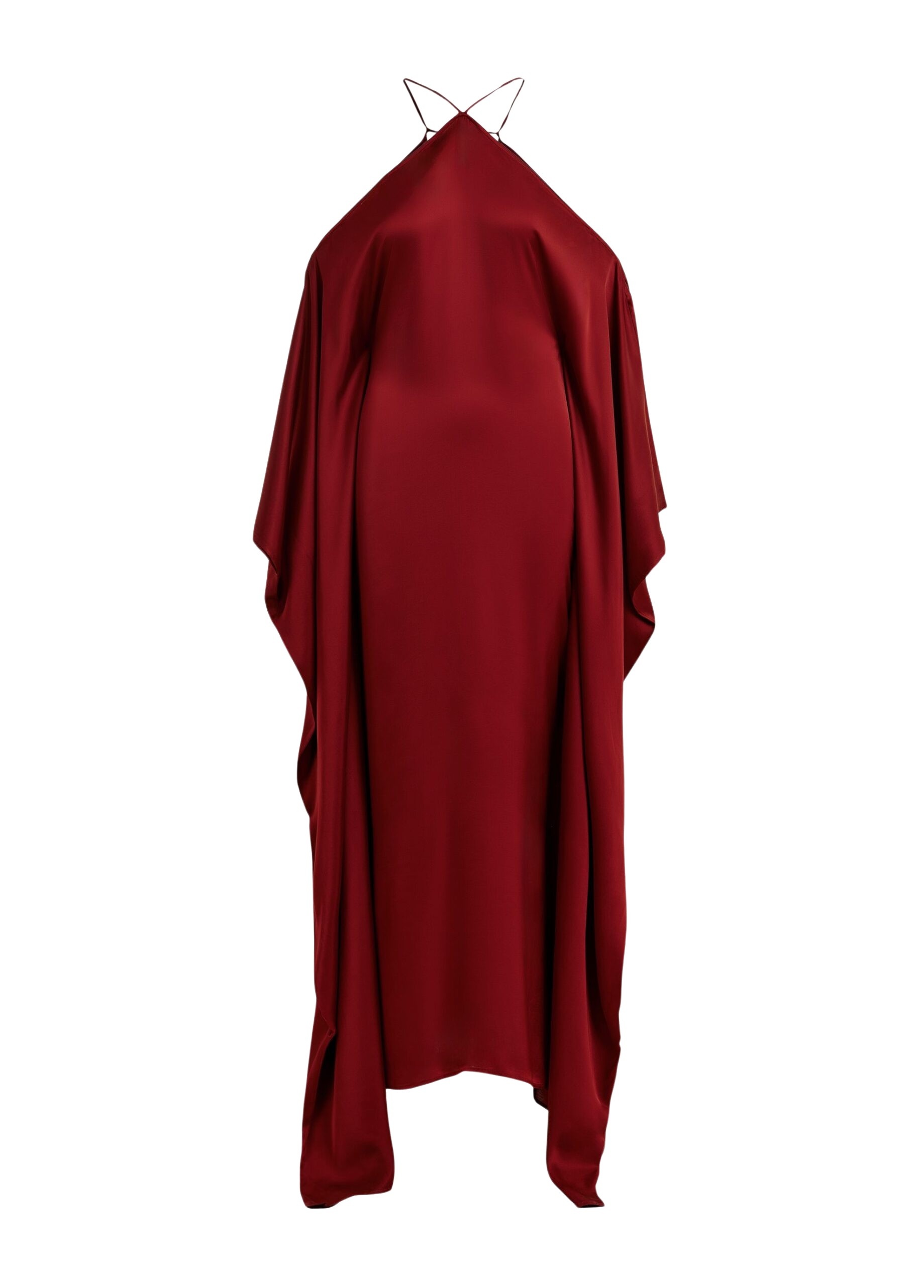 Burgundy halterneck maxi dress with waterfall sides
