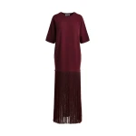 Burgundy mini dress with fringed hemline