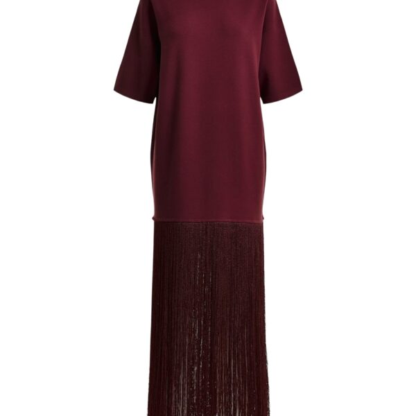 Burgundy mini dress with fringed hemline