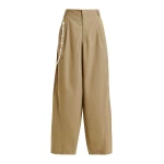 Camel tapered-leg cotton pants with detachable pearl belt