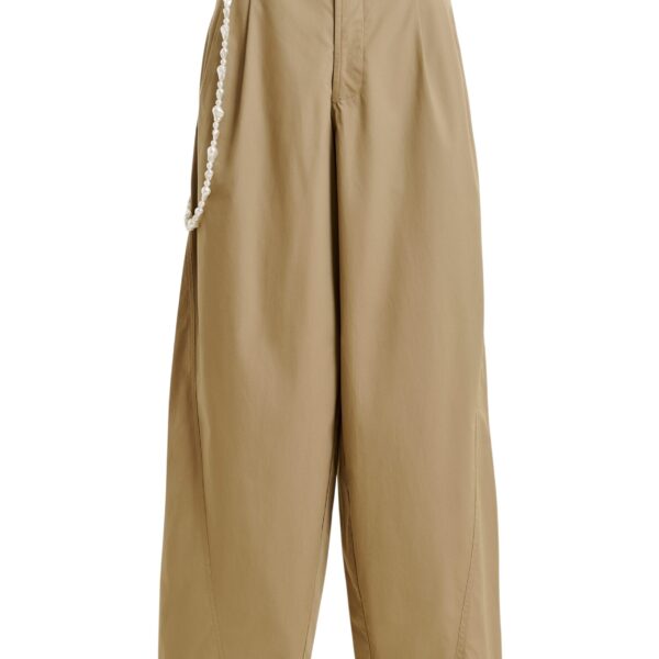 Camel tapered-leg cotton pants with detachable pearl belt