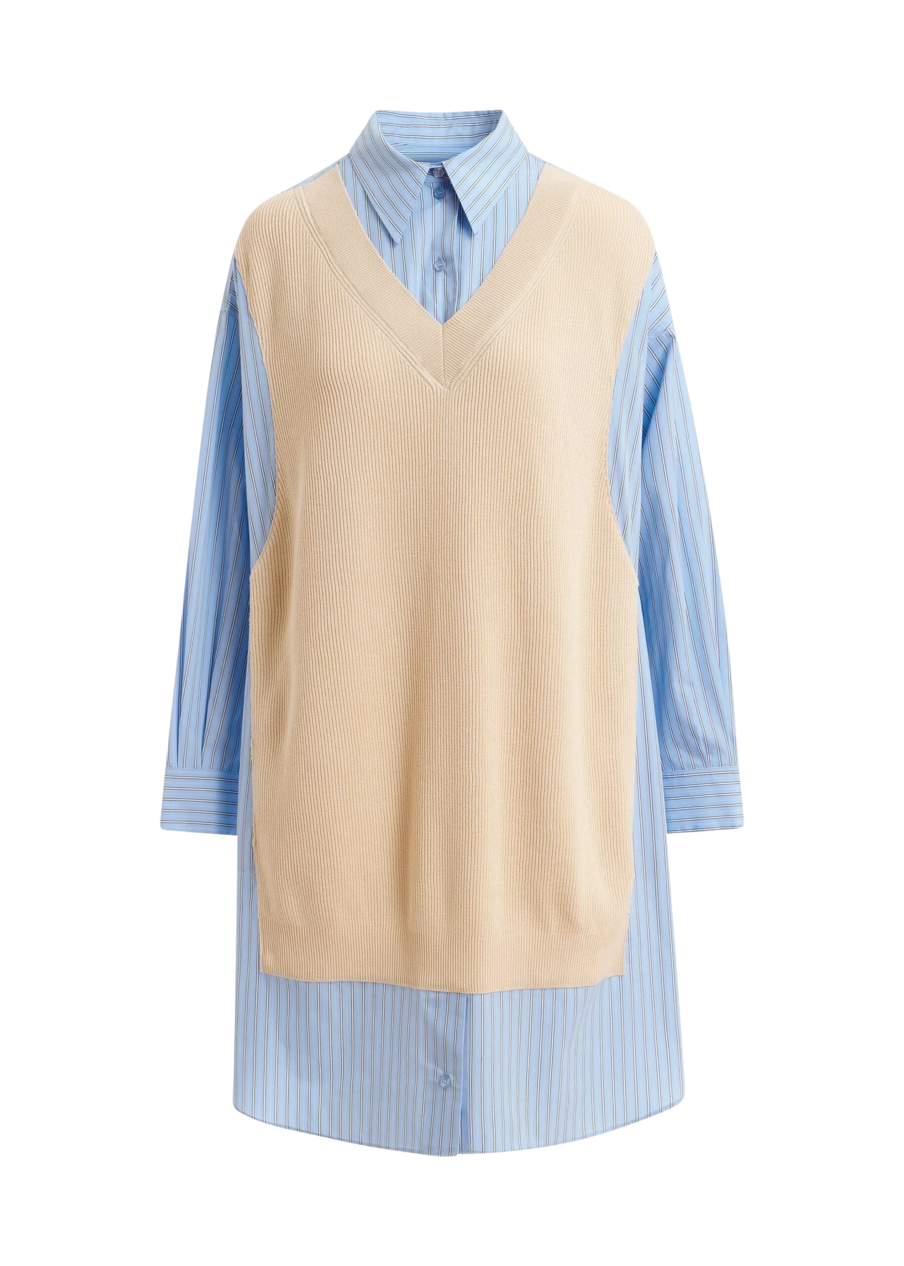 Essentiel-Antwerp-Cream-and-light-blue-knit-panel-oversized-shirt-dress-scaled43408_nobg Cream and light blue knit-panel oversized shirt dress