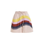 Cream and multicolor cotton shorts with placed stripe print
