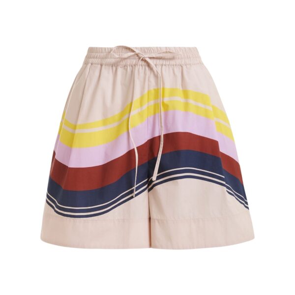 Cream and multicolor cotton shorts with placed stripe print