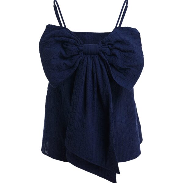 Dark blue cotton top with bow detail