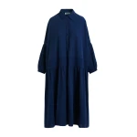 Dark blue shirt dress with pleated waist