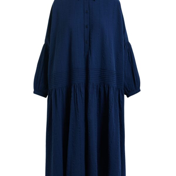 Dark blue shirt dress with pleated waist