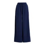Dark blue wide-leg pants with contrast stitching