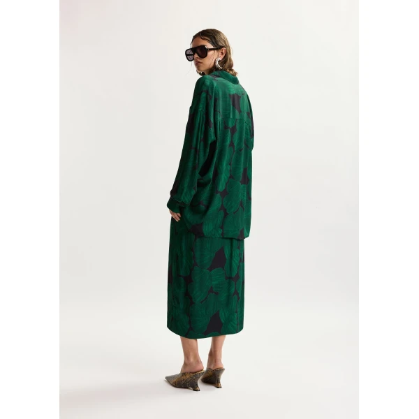 Essentiel Antwerp Dark green and black printed oversized shirt, view 4