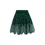 Dark green and white embroidered cotton skirt with scalloped hemline