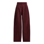 Dark red tapered cotton pants with twisted seams