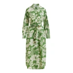 Green and cream cotton-blend floral-print shirt dress