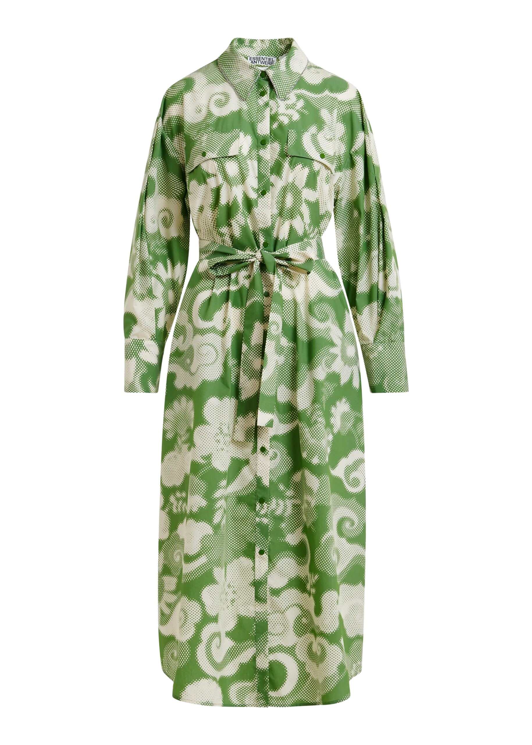 Green and cream cotton-blend floral-print shirt dress