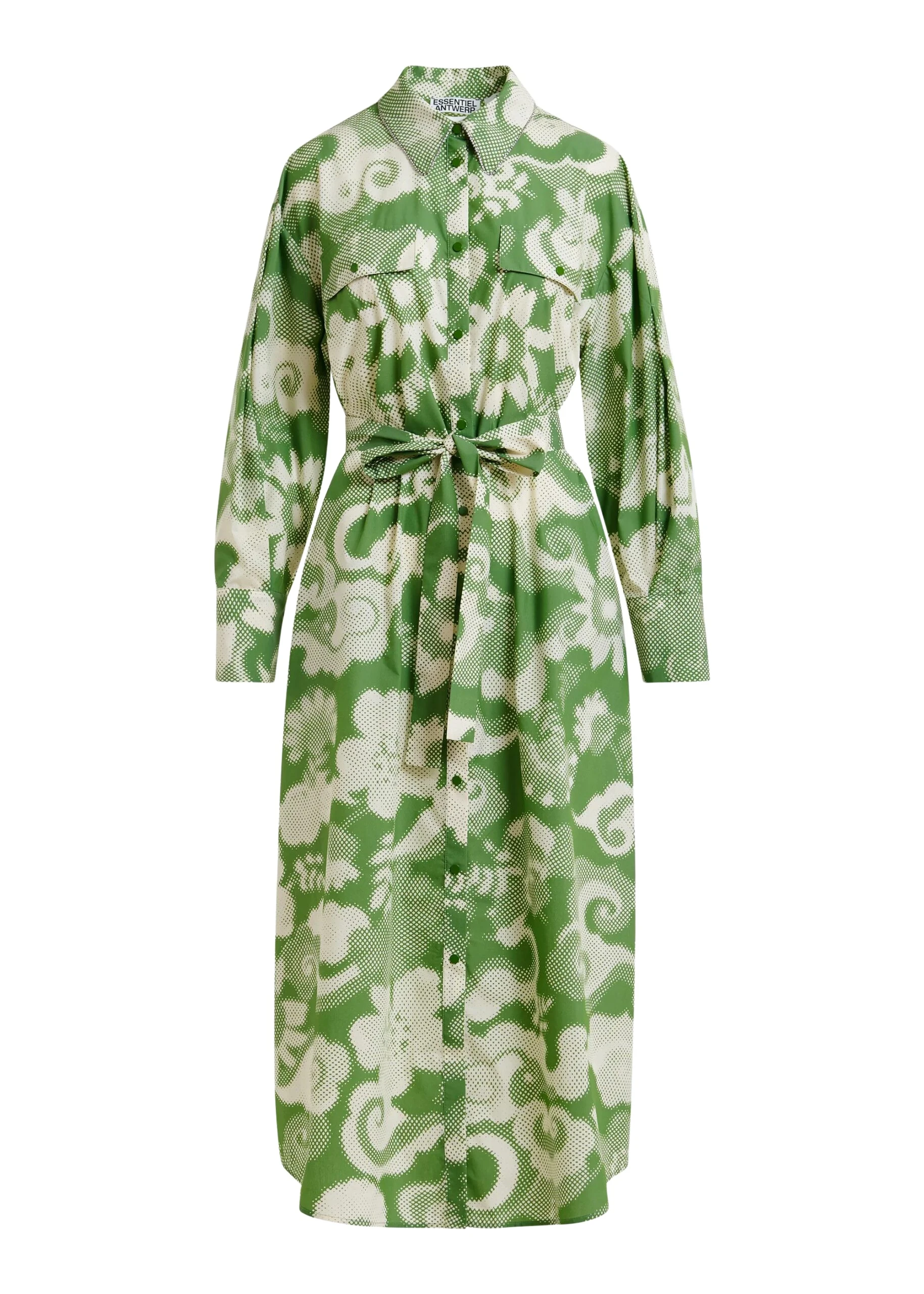 Essentiel-Antwerp-Green-and-cream-cotton-blend-floral-print-shirt-dress-scaled83887_nobg Green and cream cotton-blend floral-print shirt dress