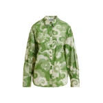 Green and cream floral-print oversized shirt