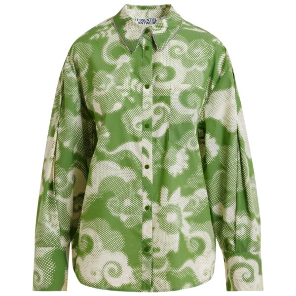 Green and cream floral-print oversized shirt