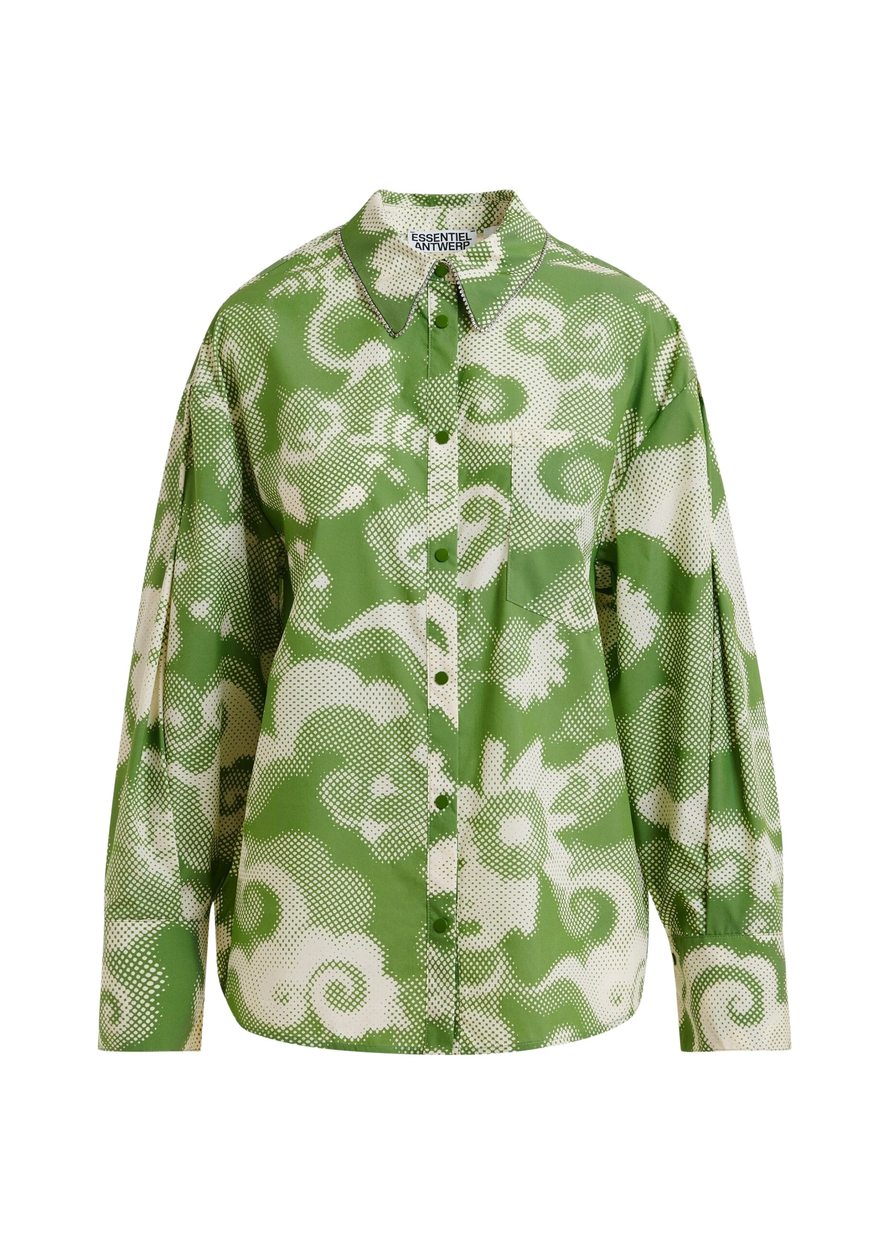 Green and cream floral-print oversized shirt