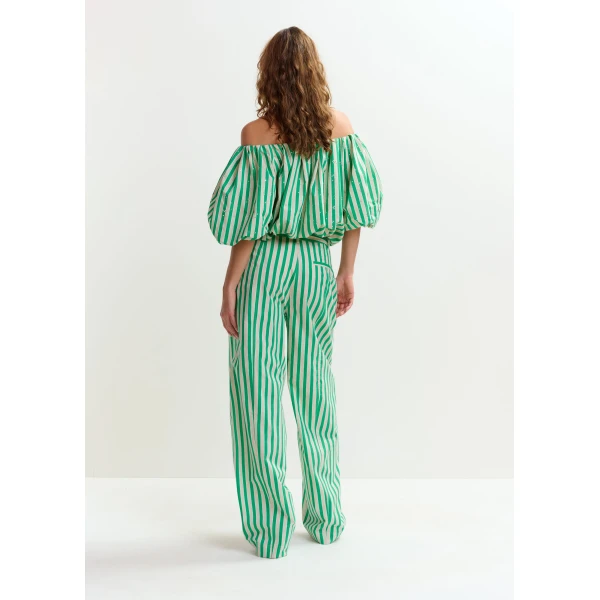 Essentiel Antwerp Green and cream gathered bodysuit with puffed sleeves, view 5