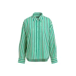 Green and cream striped cotton-blend shirt with rhinestone embellishments