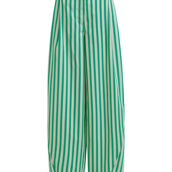 Green and cream striped tapered-leg pants
