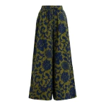 Green and dark blue wide-leg pants with contrast stitching