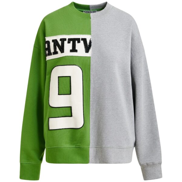 Green and grey split-panel appliquéd cotton sweatshirt