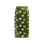 Green and off-white sequin-embellished pencil skirt