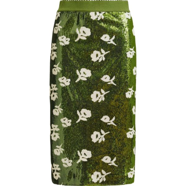 Green and off-white sequin-embellished pencil skirt