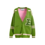 Green appliquéd cardigan with pink stripes