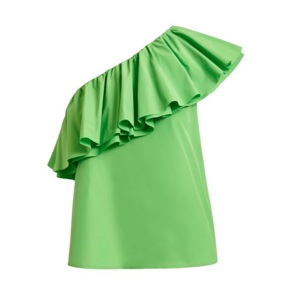 Green asymmetric ruffle top